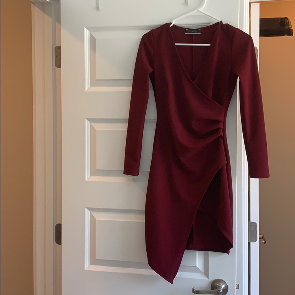 Wine long sleeve dress